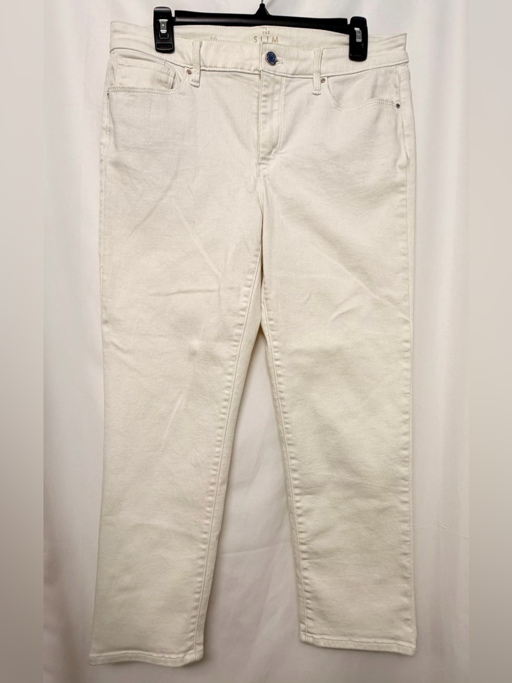 White House Black Market Slim Crop White Jeans Size 10 Mid-Rise Stretch